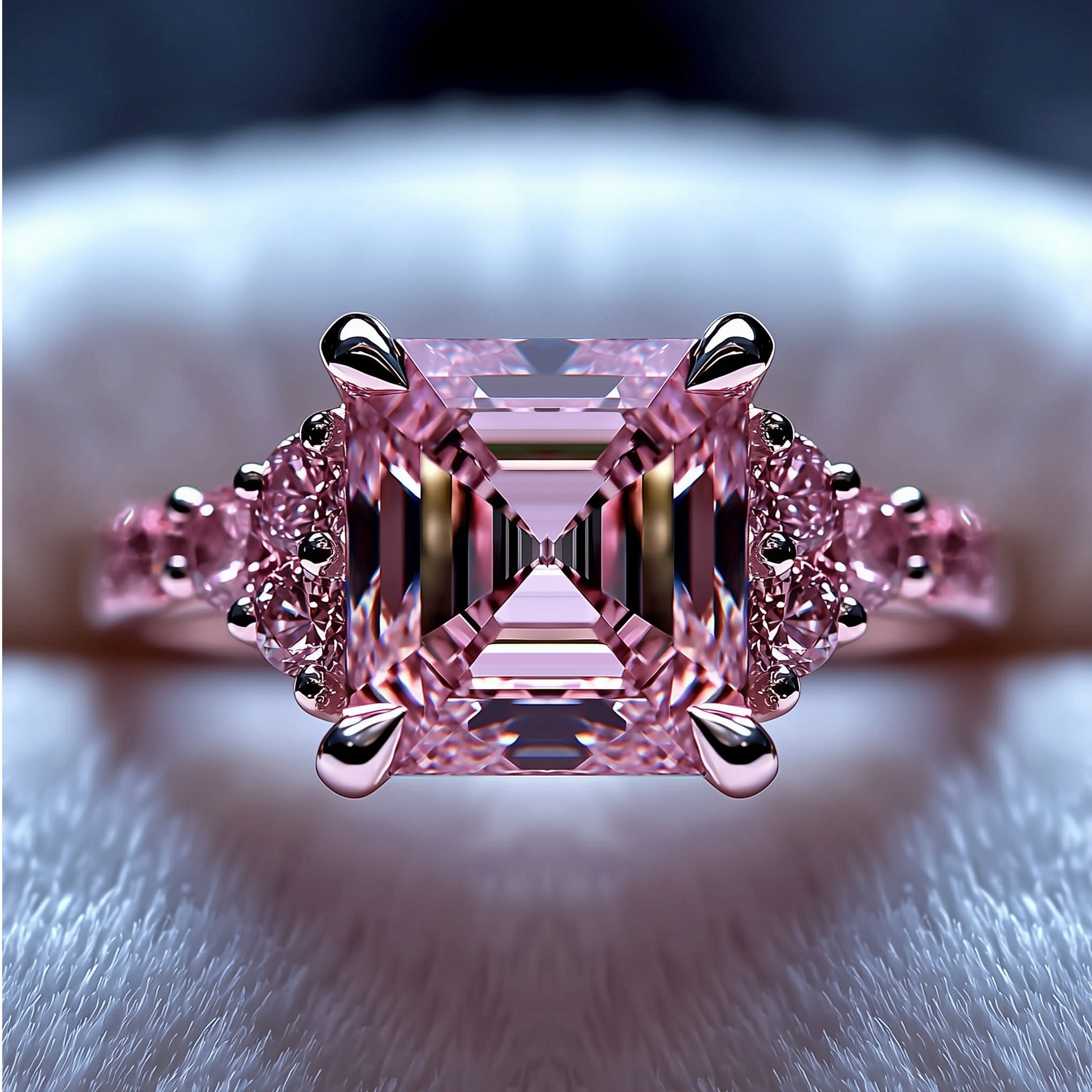 Kristina Asscher Cut Pink Gemstone Engagement Ring