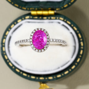 The Odette Oval Cut Lab Grown Rose Sapphire Halo Ring
