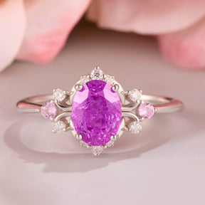 Valoria Oval Vintage Lab Grown Rose Sapphire Ice-crackle Texture Ring