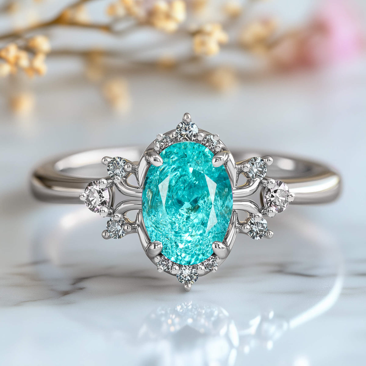Valoria Oval Cut Lab Grown Paraiba Garnets Ice-crackle Texture Ring