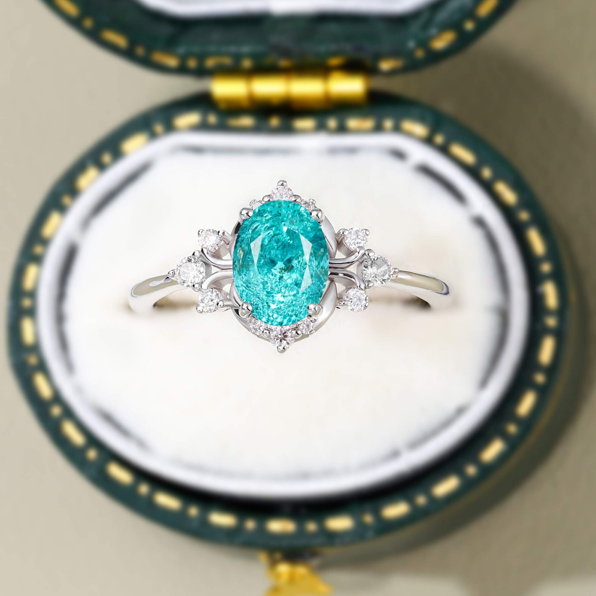 Valoria Oval Cut Lab Grown Paraiba Ice-crackle Texture Ring