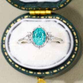 Valoria Oval Cut Lab Grown Paraiba Garnets Ice-crackle Texture Ring