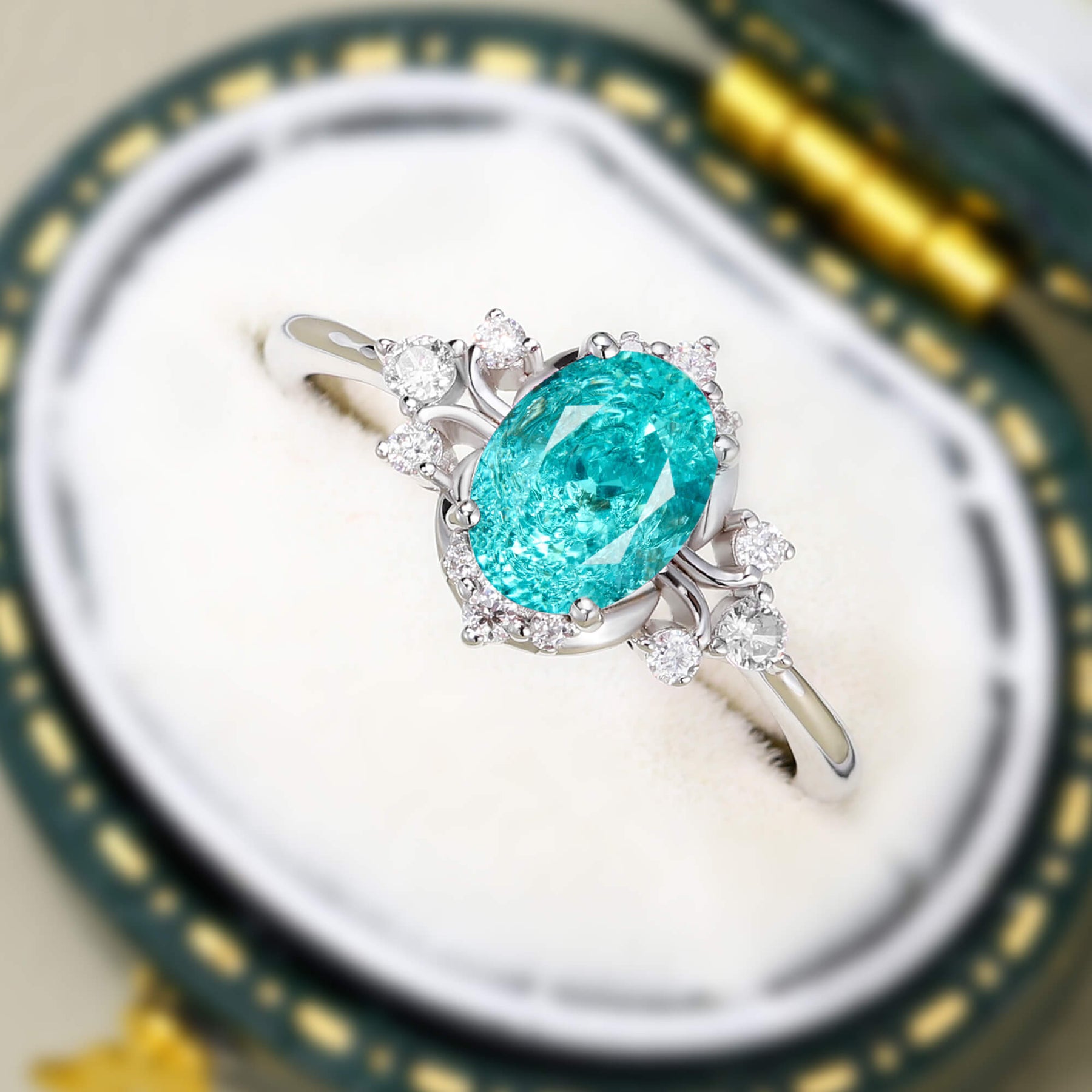 Valoria Oval Cut Lab Grown Paraiba Garnets Ice-crackle Texture Ring