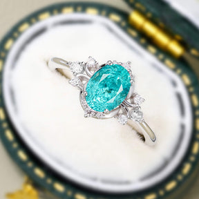 Valoria Oval Cut Lab Grown Paraiba Garnets Ice-crackle Texture Ring