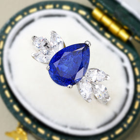 The Luna Pear Cut Lab Grown Royal Blue Sapphire Ring