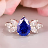 The Luna Pear Cut Lab Grown Royal Blue Sapphire Ice-crackle Texture Ring