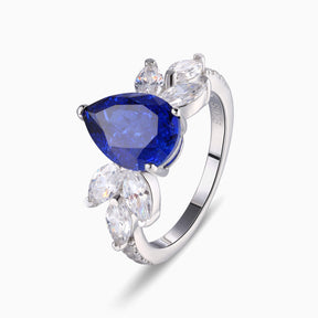 The Luna Pear Cut Lab Grown Royal Blue Sapphire Ice-crackle Texture Ring