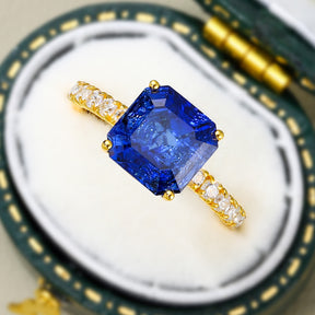 Juliana Hope Cushion Cut Lab Grown Royal Blue Sapphire Ring