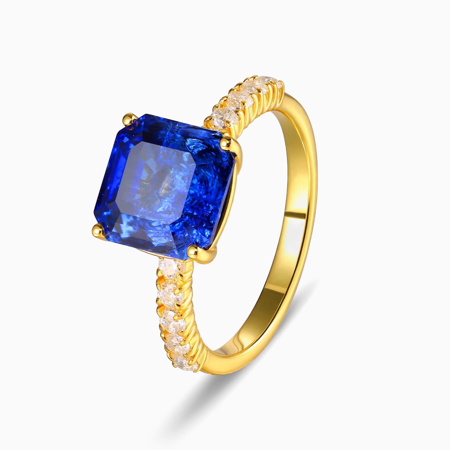 Juliana Hope Cushion Cut Lab Grown Royal Blue Sapphire Ice-crackle Texture Ring