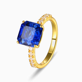 Juliana Hope Cushion Cut Lab Grown Royal Blue Sapphire Ice-crackle Texture Ring