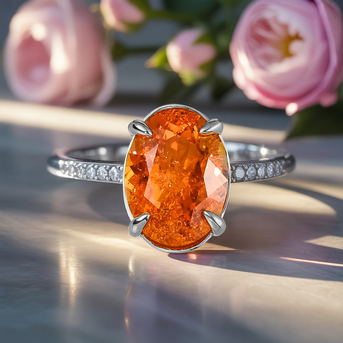 The Luna Oval Cut Lab Grown Fanta Garnets Ring