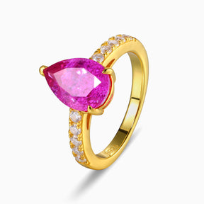 Celina Pear Cut Lab Grown Rose Sapphire Ice-crackle Texture Ring