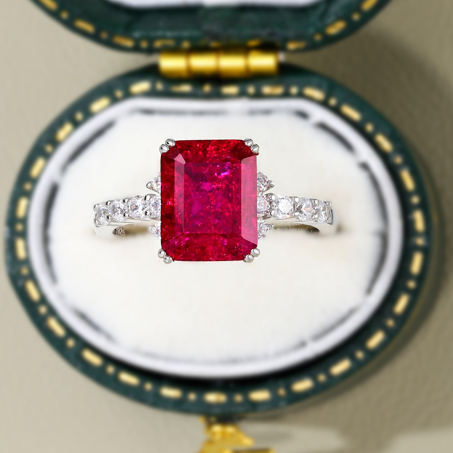 The Bella Emerald Cut Lab Grown Ruby Sapphire Ring