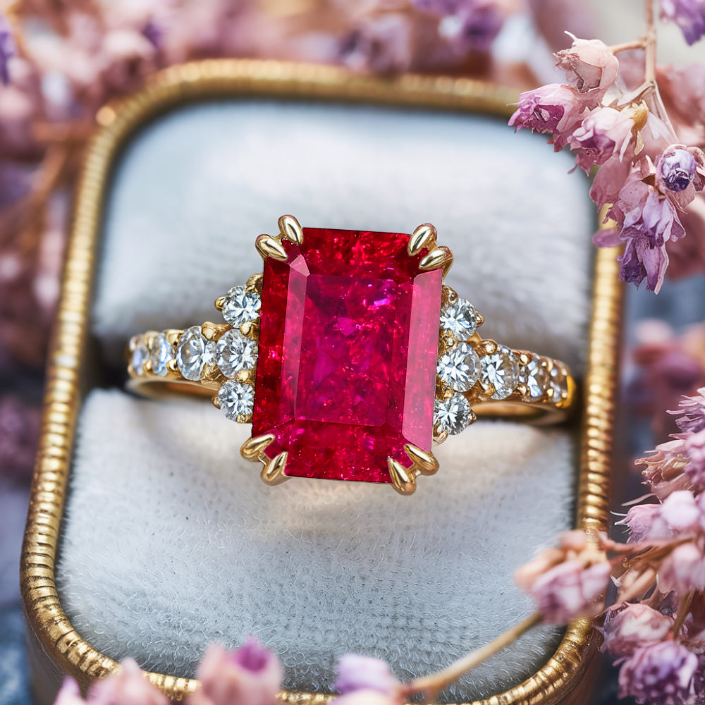 The Bella Emerald Cut Lab Grown Ruby Sapphire Ring
