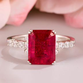 The Bella Emerald Cut Lab Grown Ruby Sapphire Ice-crackle Texture Ring