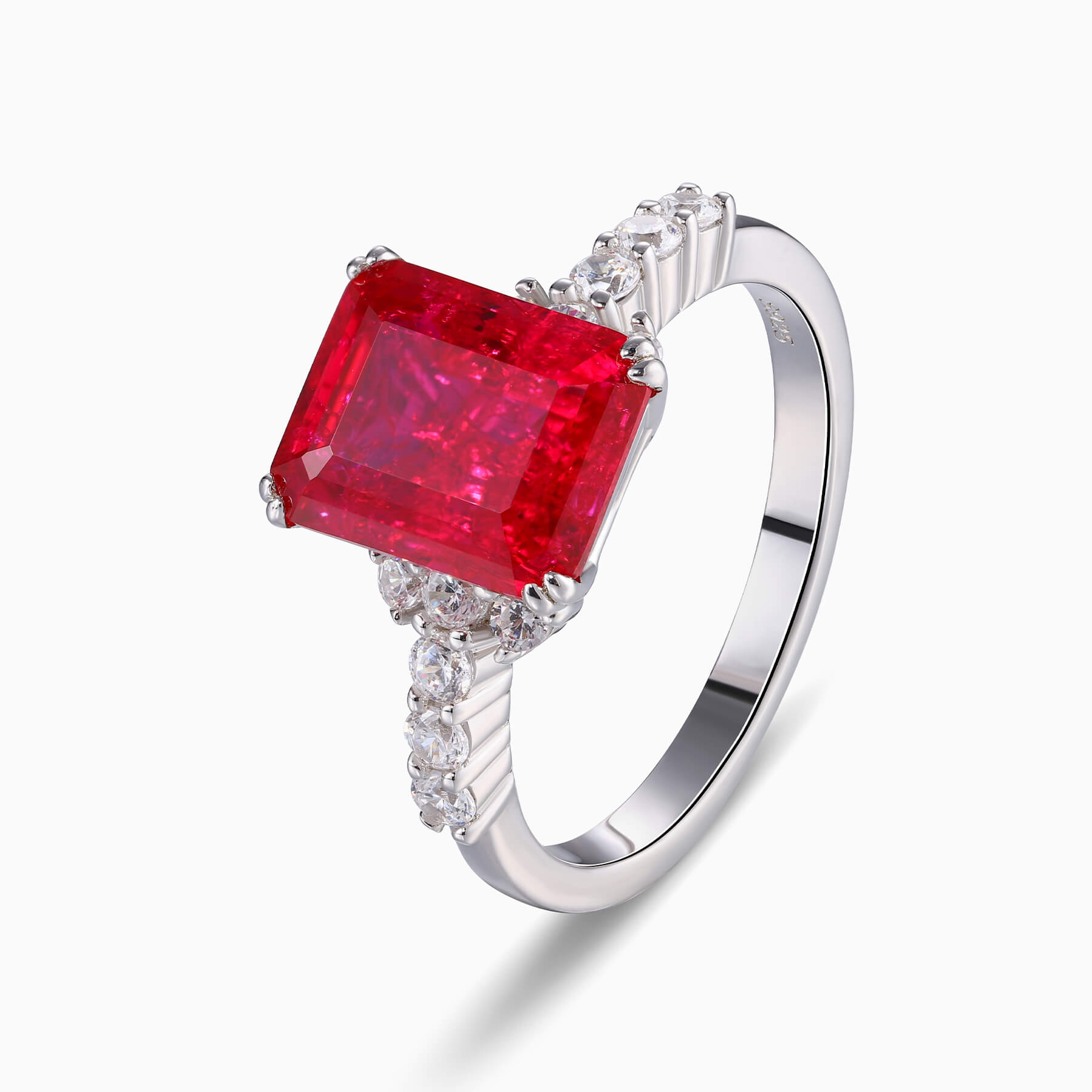 The Bella Emerald Cut Lab Grown Ruby Sapphire Ice-crackle Texture Ring