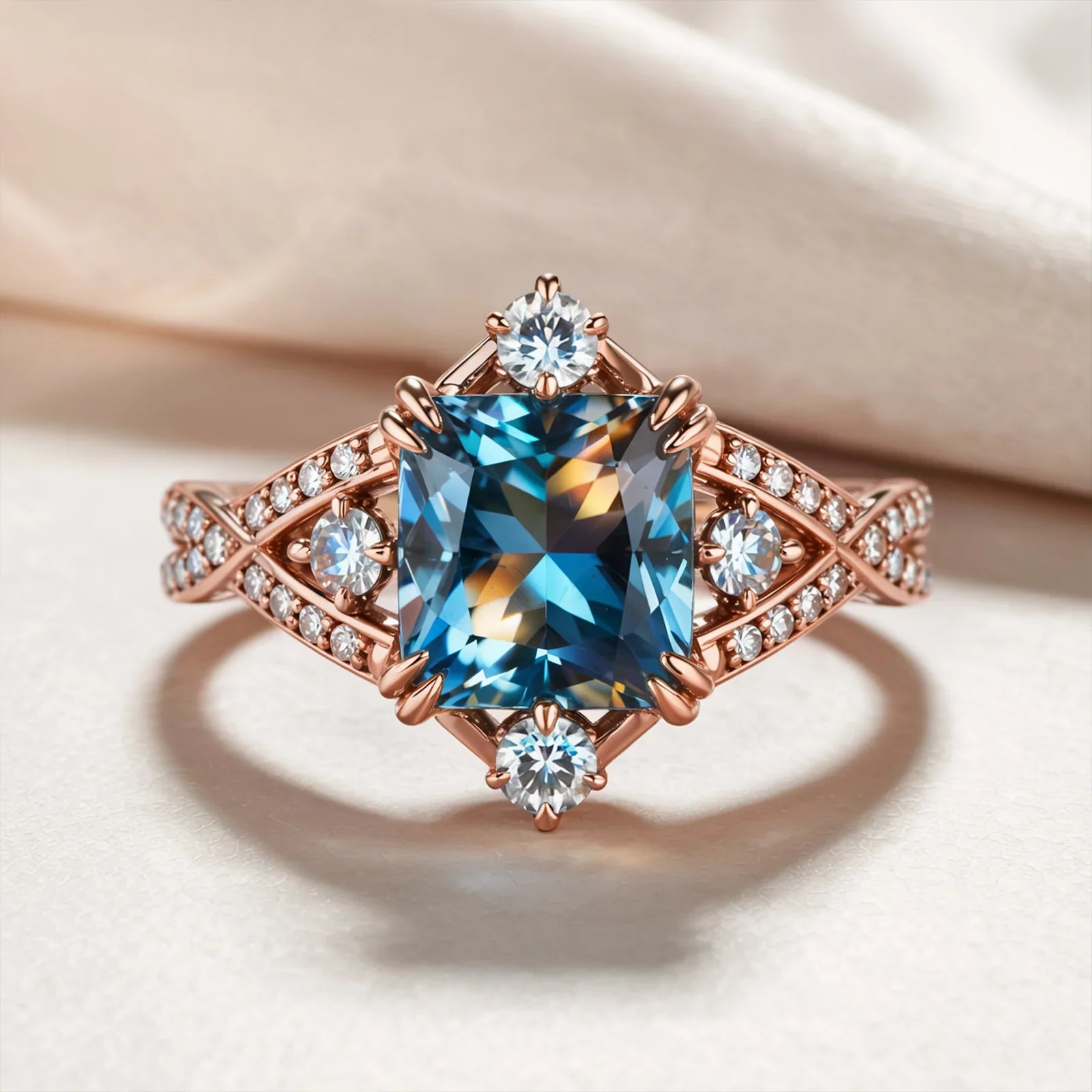 The Thalassa 2CT Princess Cut Blue Gemstone Vintage Ring