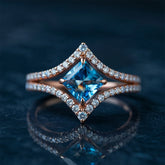 The Arista Peak 2CT Princess Cut Blue Gemstone Halo Ring