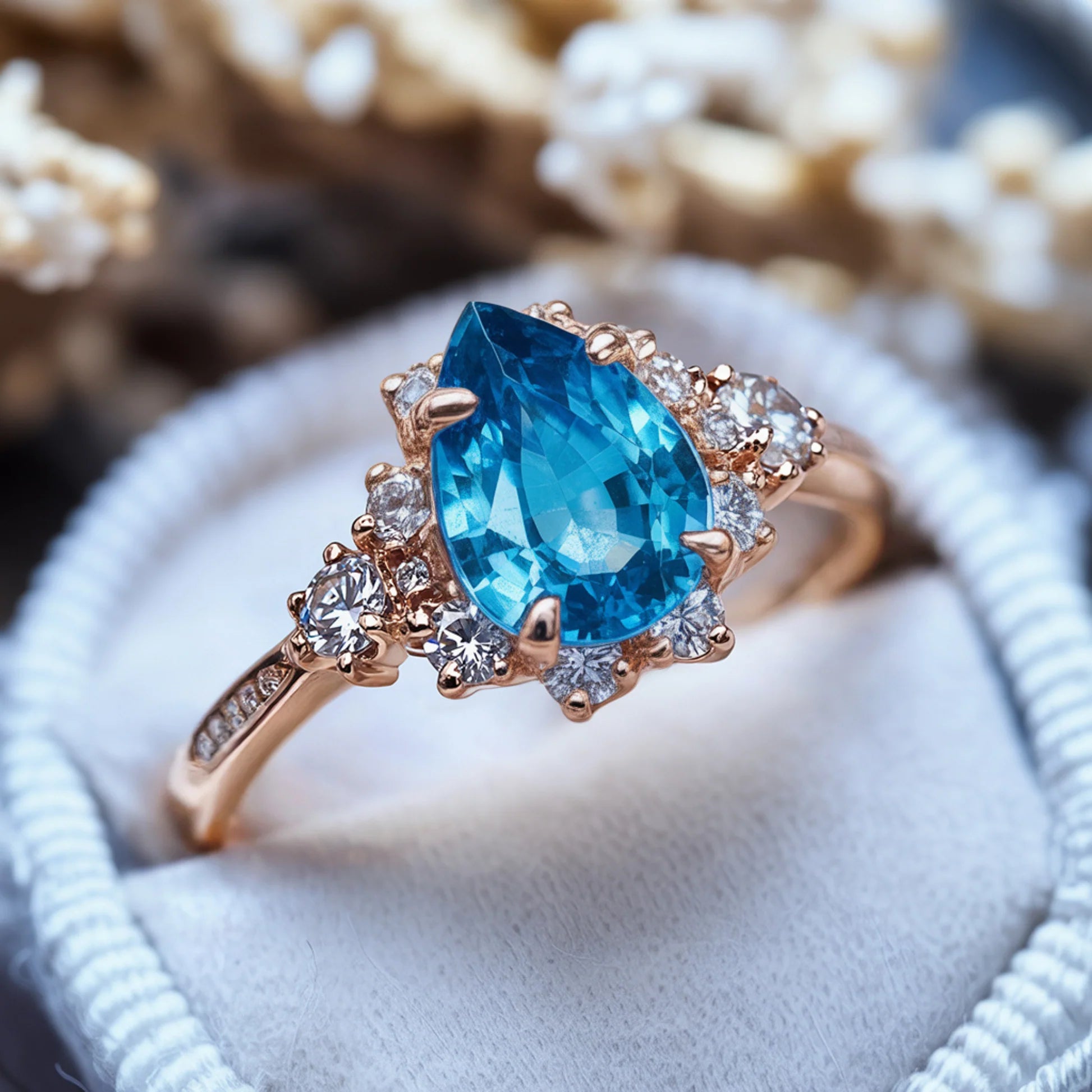 The Bethany Pear Cut Blue Gemstone Halo Ring