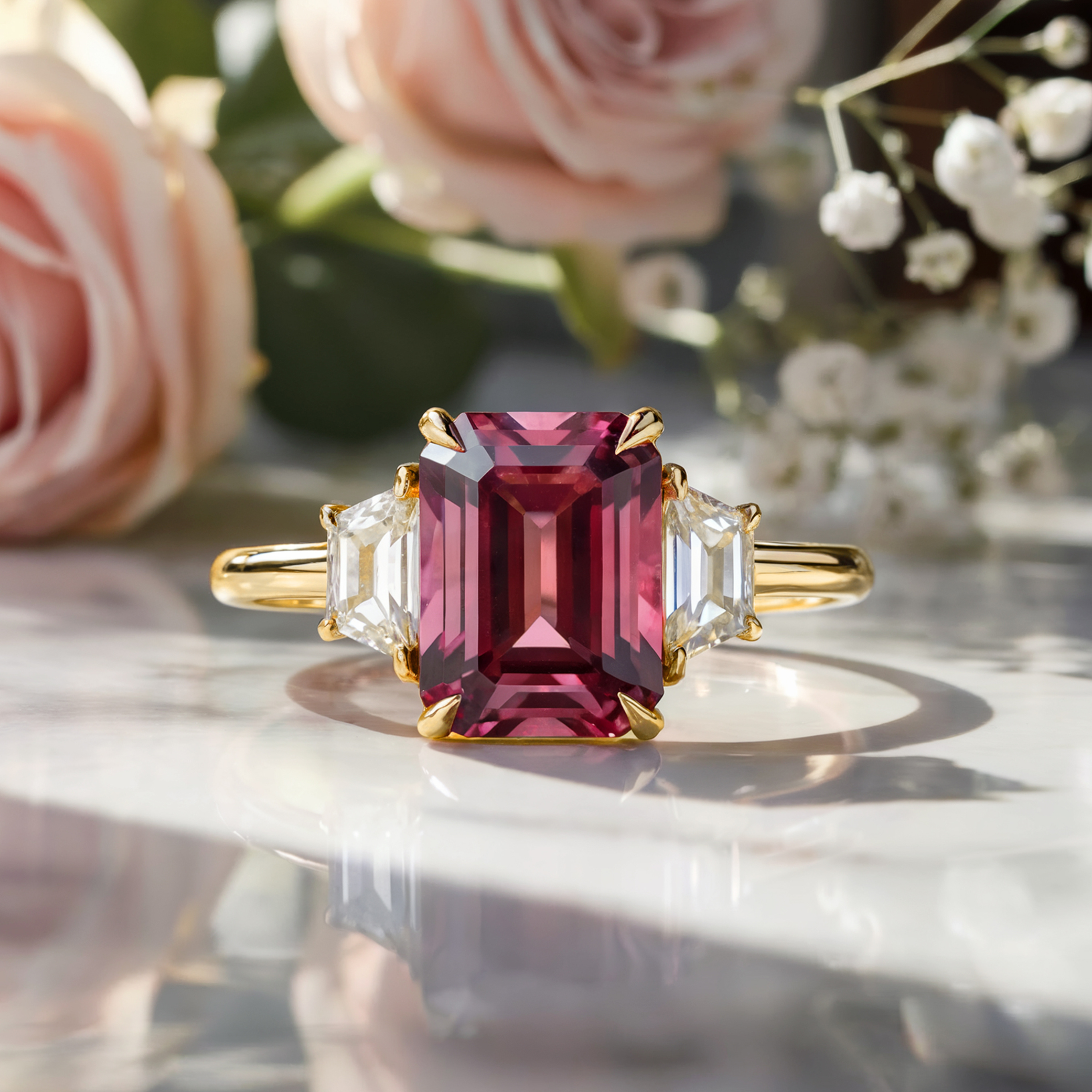 Virelia Emerald-Cut Pink Gemstone Ring