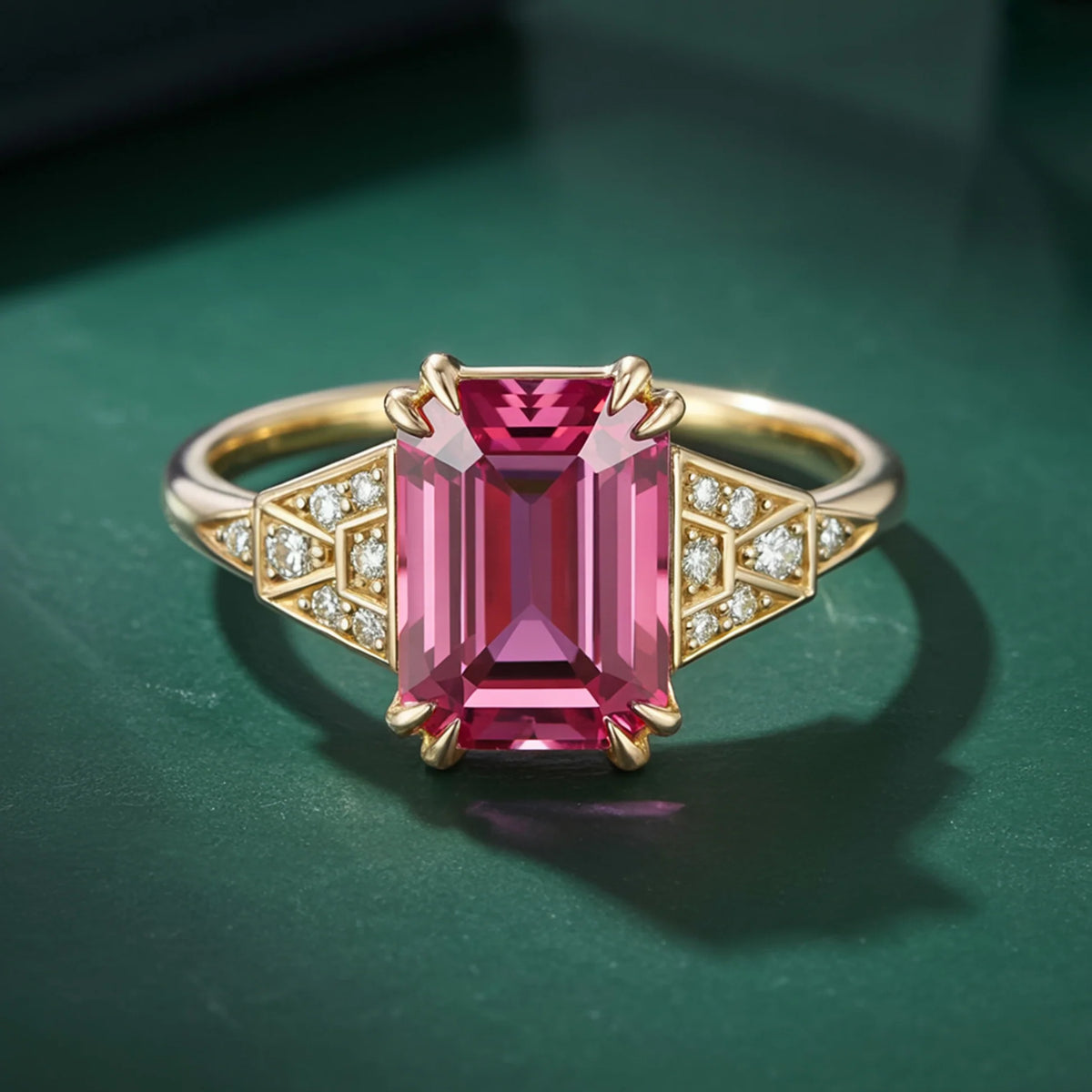 Seraphira  2CT Emerald-Cut Pink Gemstone Ring