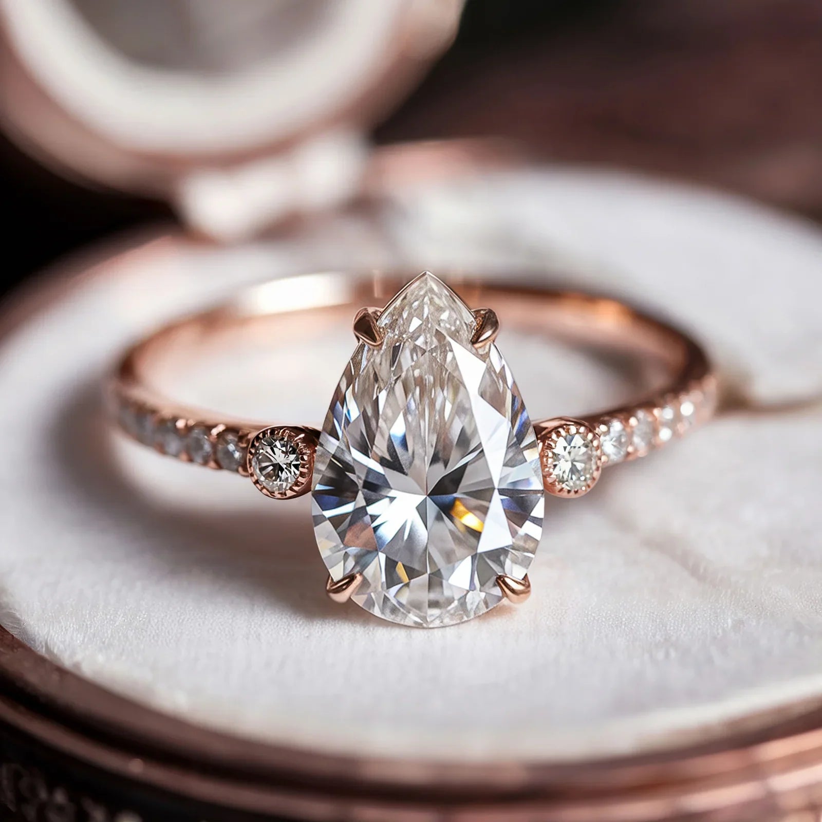 The Luna Pear Cut Moissanite Ring