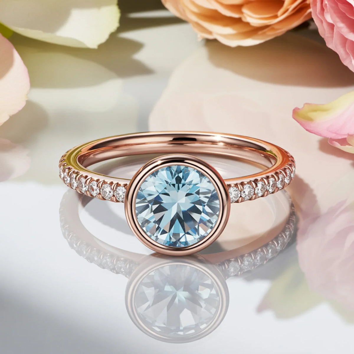 The Selene  2CT Round-Cut Blue Gemstone Ring