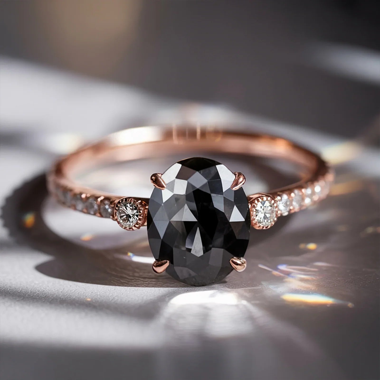 Bague Luna avec pierre précieuse noire taille ovale
