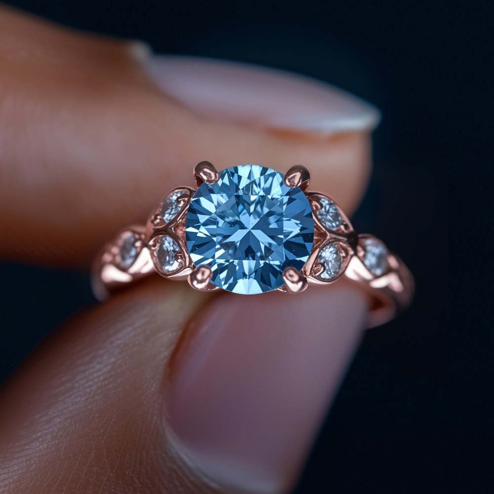 Katalina Vintage Ring mit rundem, blauem Edelstein