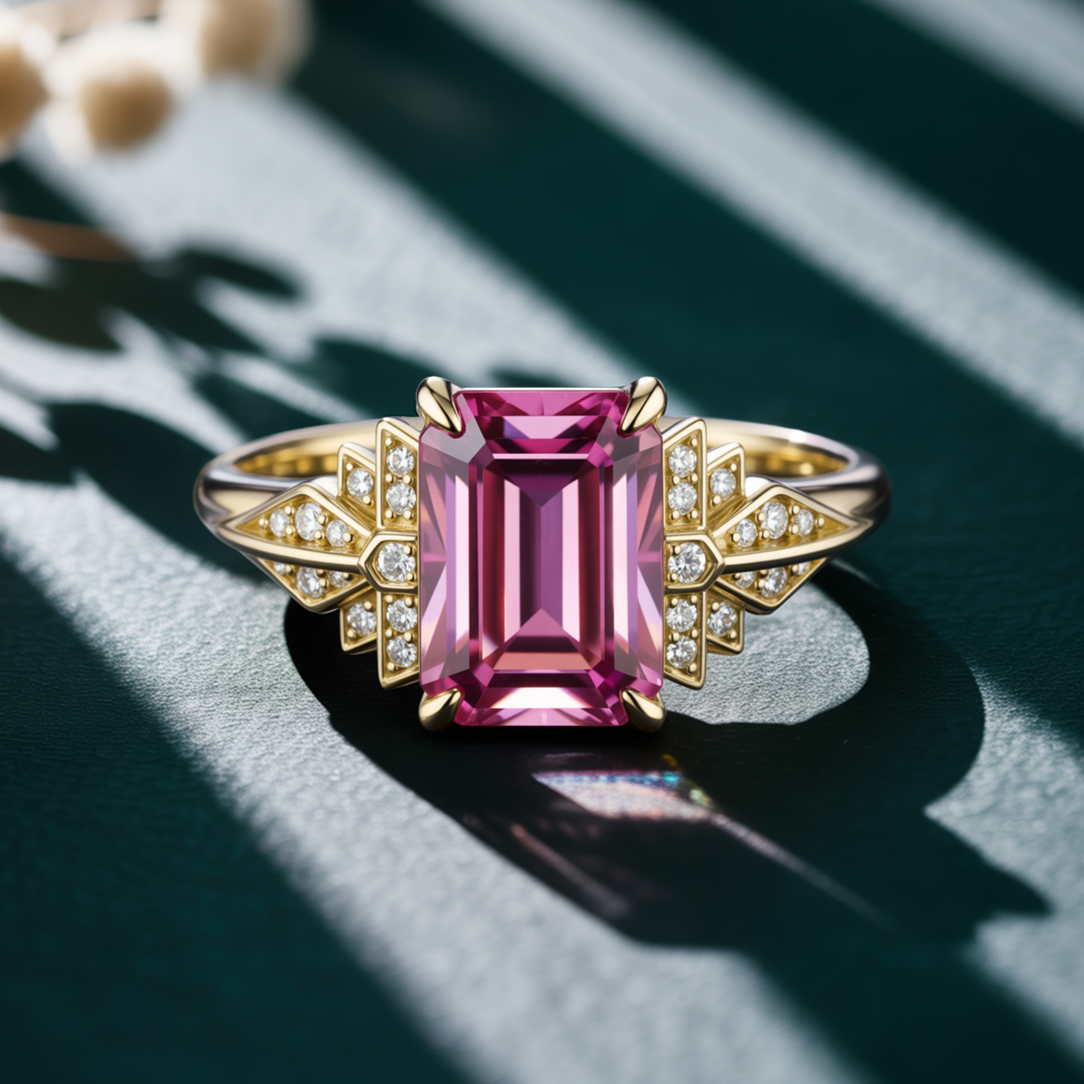Marivelle Vintage Emerald-Cut Pink Gemstone Ring
