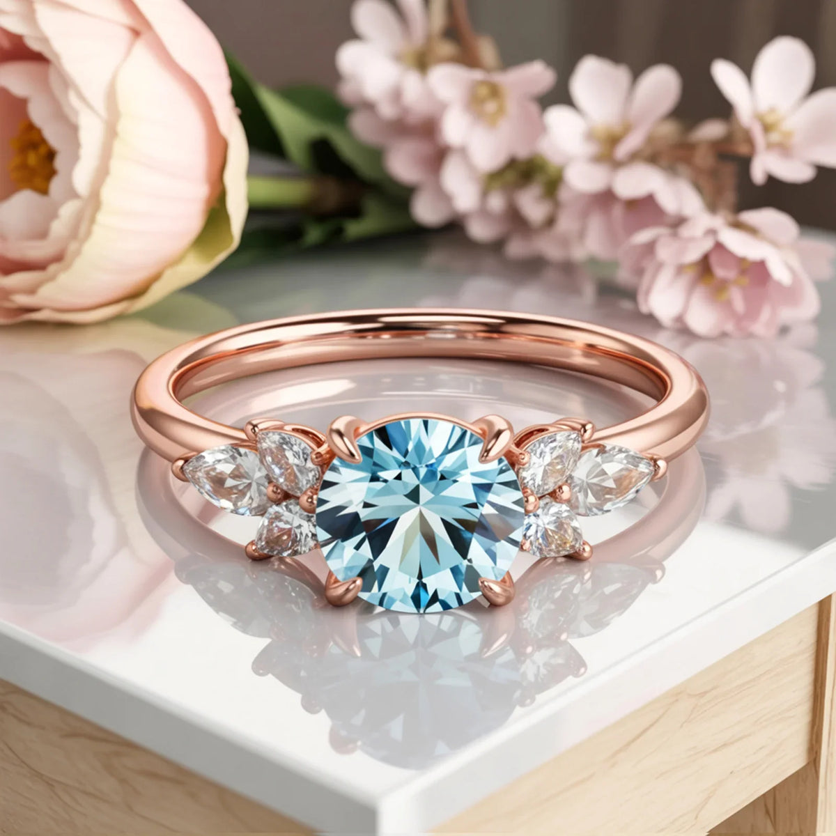 The Amaris 1CT Round Cut Royal Blue Gemstone Vine Ring