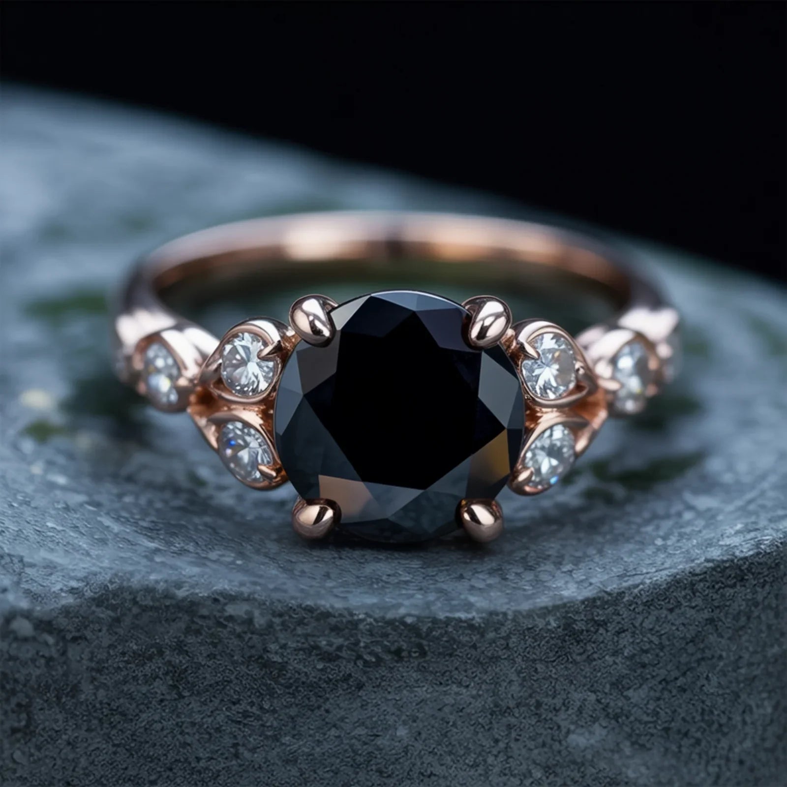 The Katalina Round Cut Black Gemstone Ring