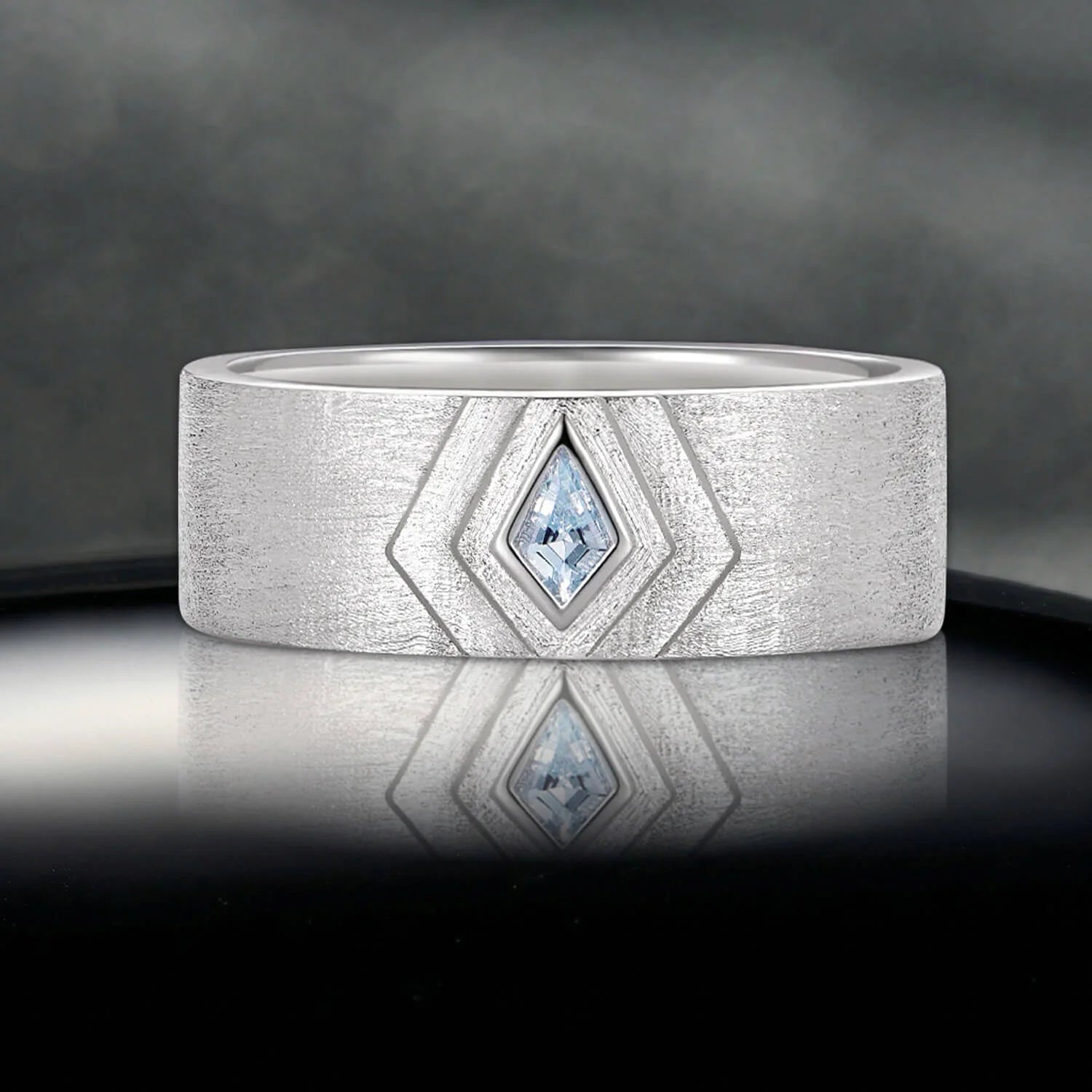 Kite Cut Aquamarine Wedding Band in Sterling Silver
