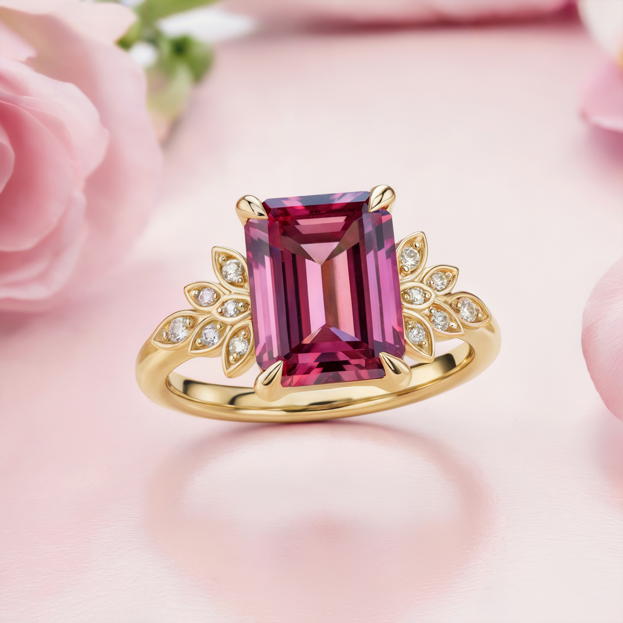 Alouette Red Emerald Cut Pink Gemstone Ring