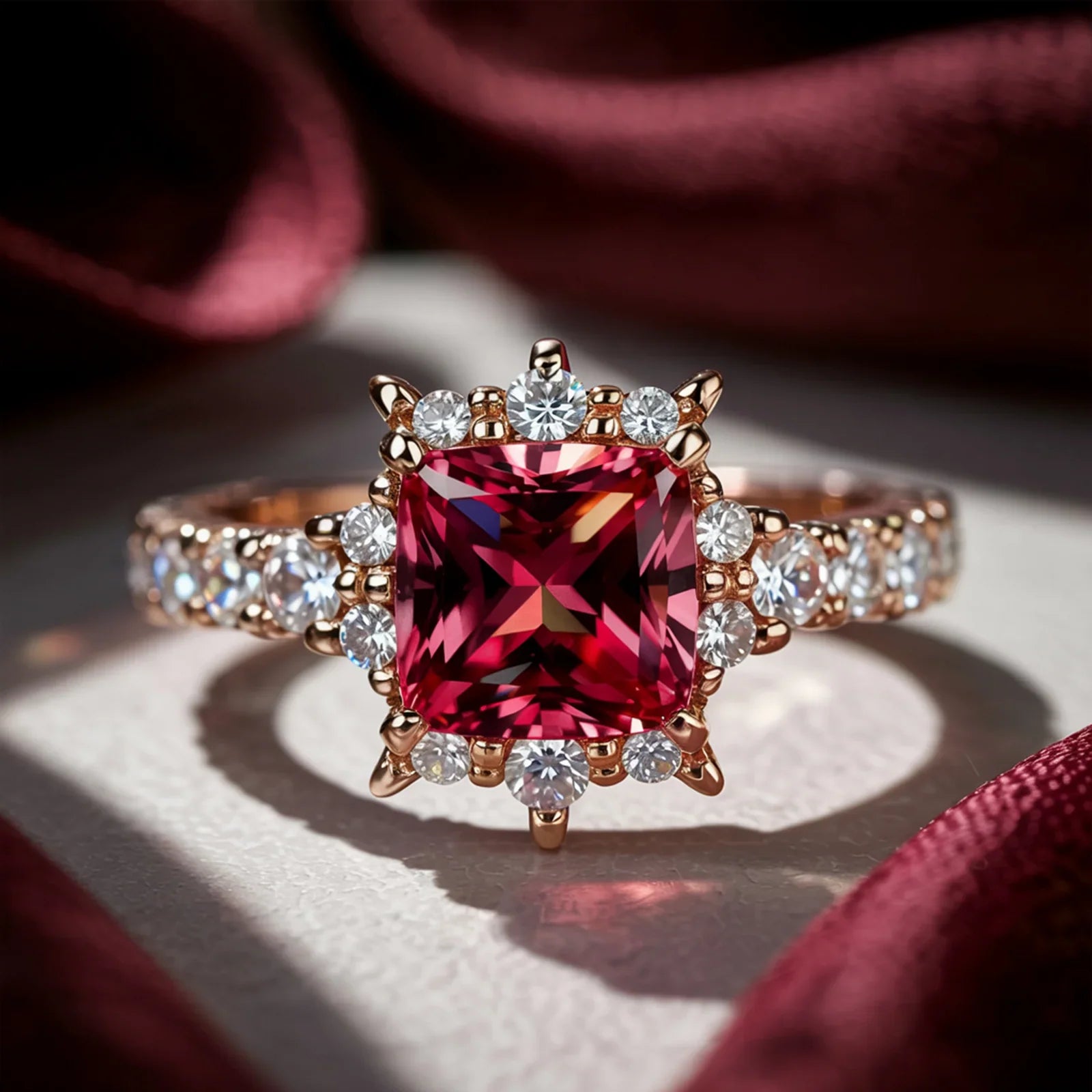 The Caterina Princess Cut Red Gemstone Ring
