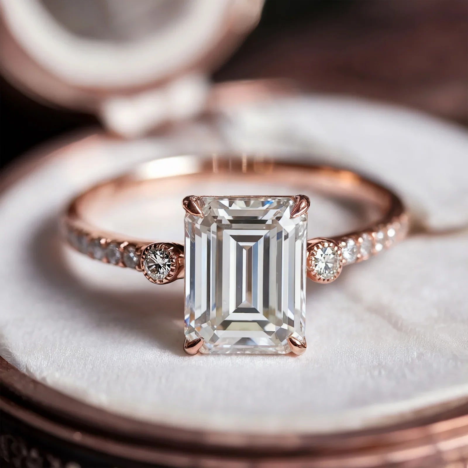 The Luna Emerald Cut Moissanite Ring