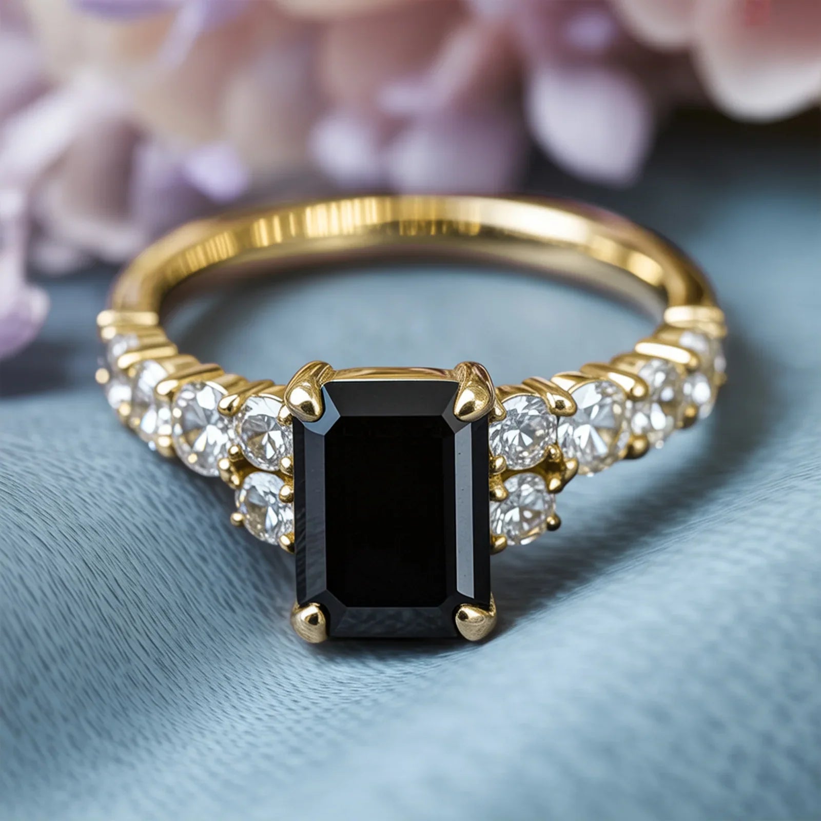 The Adelina Rae 2CT Emerald Cut Black Gemstone Ring