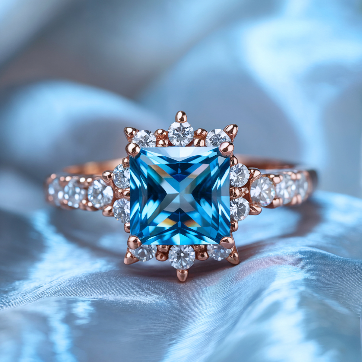 Caterina 1CT Princess Cut Blue Gemstone Ring