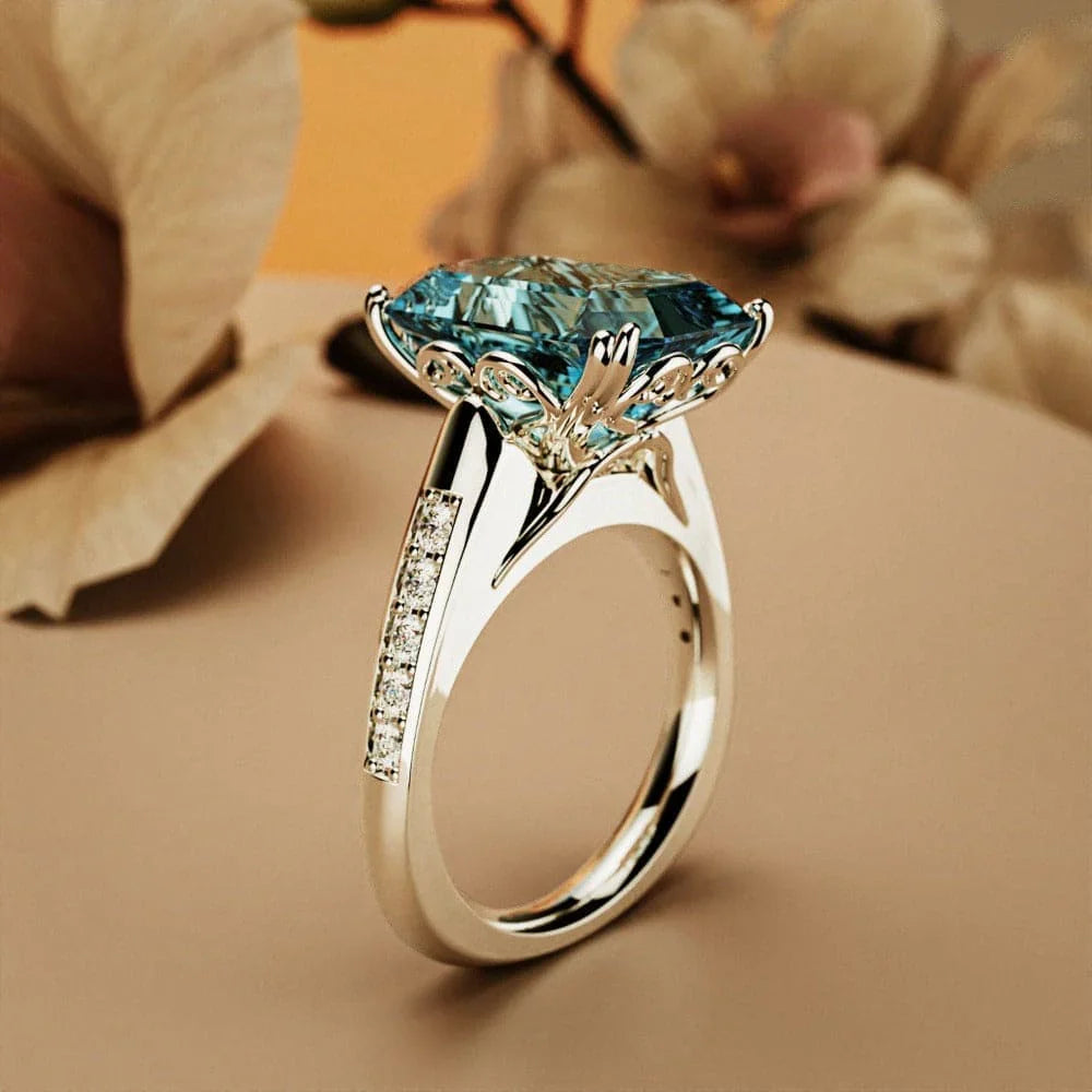 Azure Dream 5CT Emerald Cut Green Gemstone Ring
