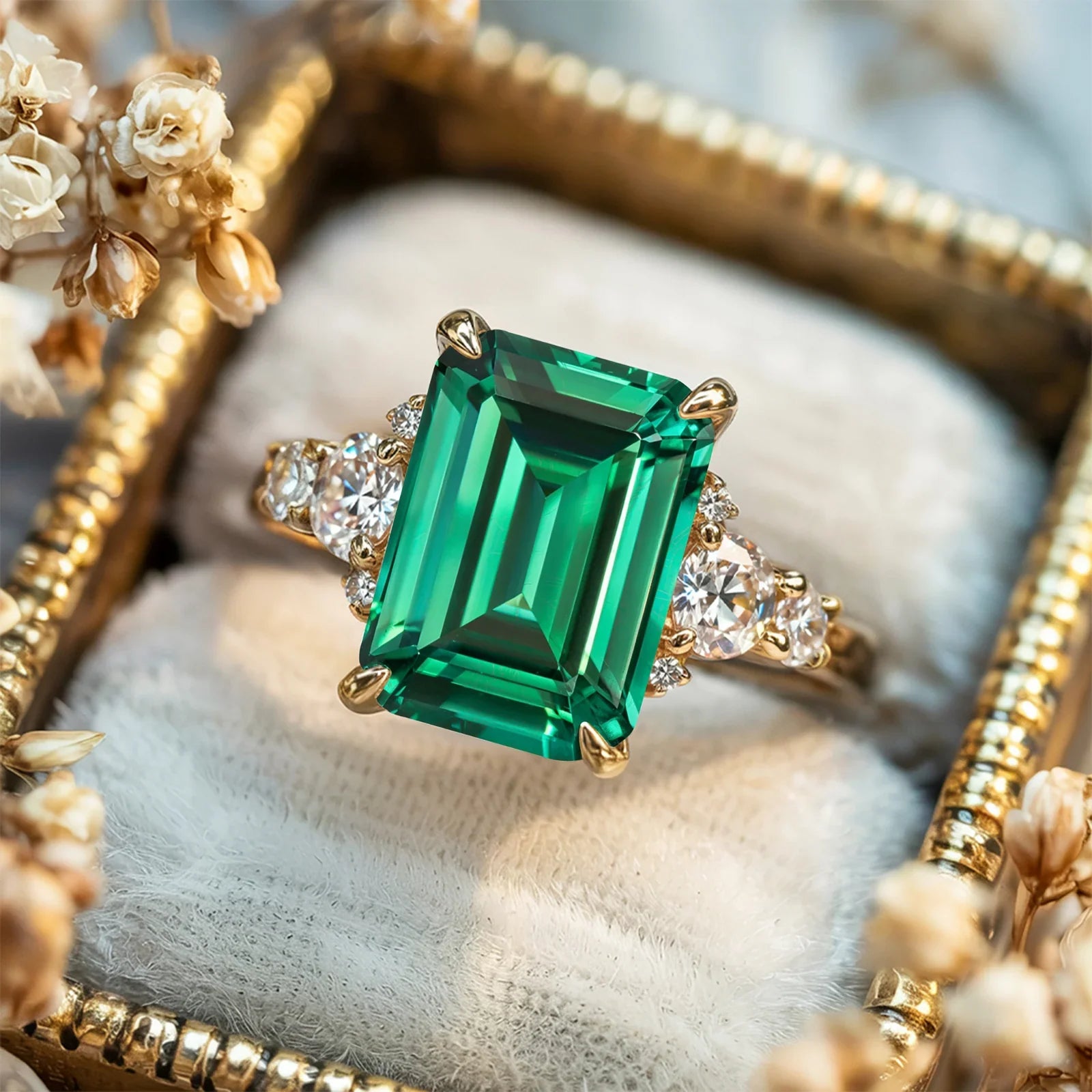The Bella 3CT Emerald Cut Green Gemstone Ring