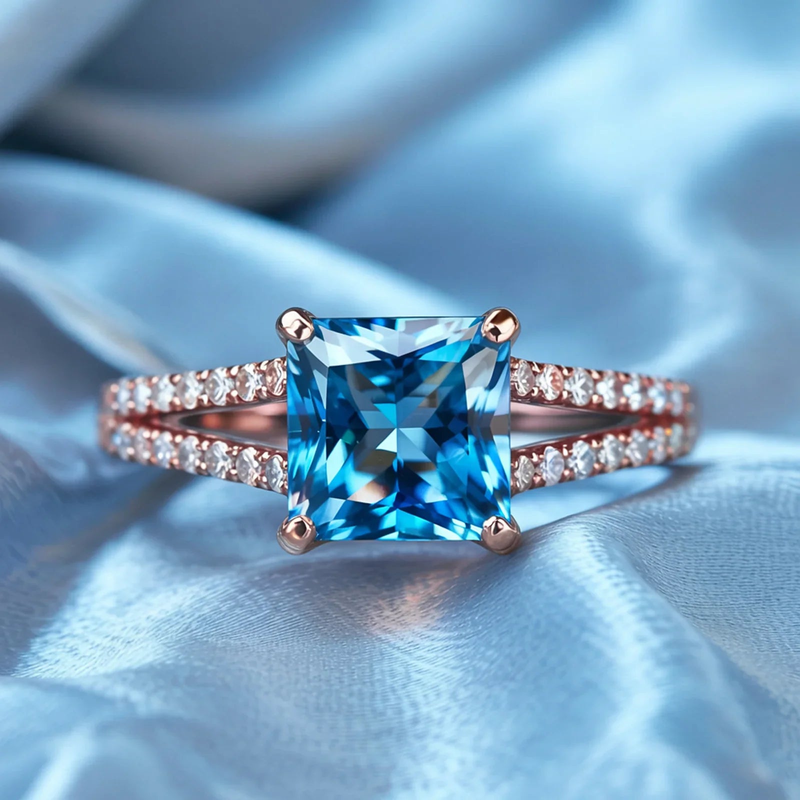 The Caterina Princess Cut Blue Gemstone Ring