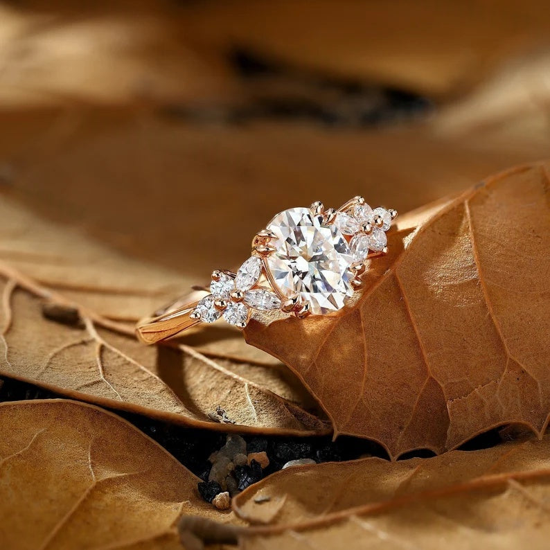 The Rosetta Leafy Oval Cut Moissanite Engagement Ring