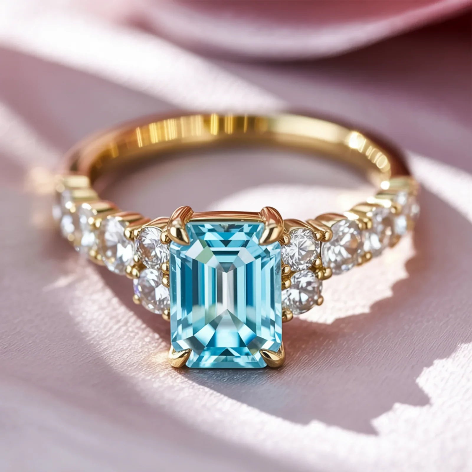 The Adelina Rae 2CT Emerald Cut Blue Gemstone Ring