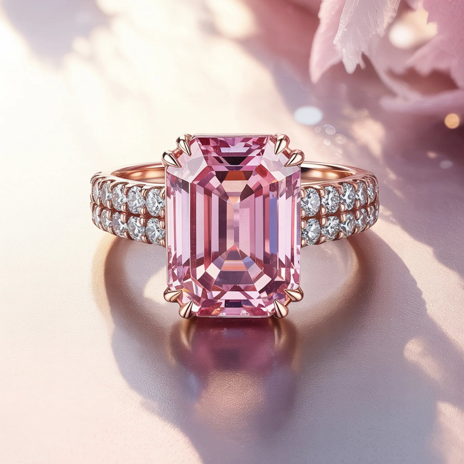 Farah Emerald Cut Pink Gemstone Ring