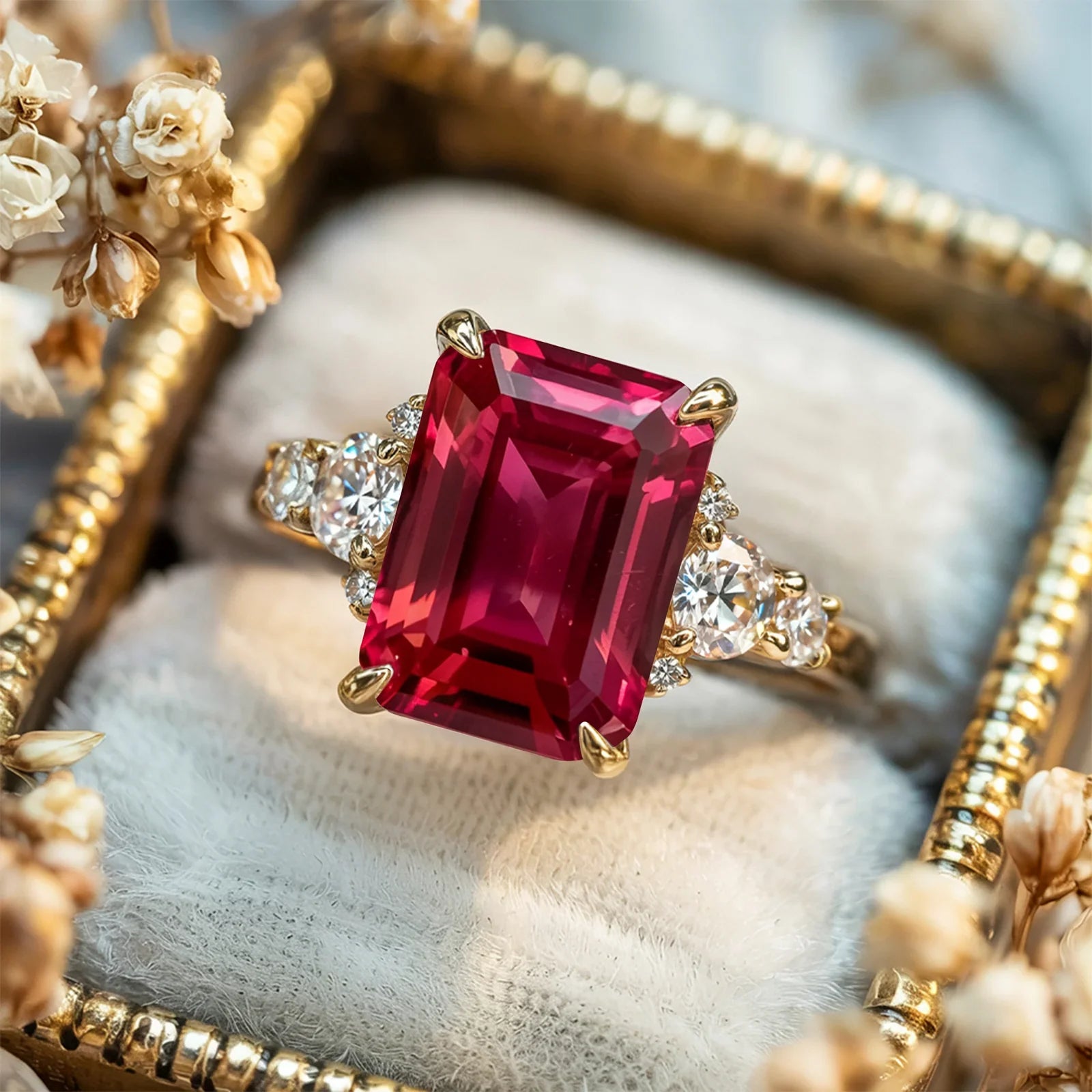 The Bella Emerald Cut Red Gemstone Ring