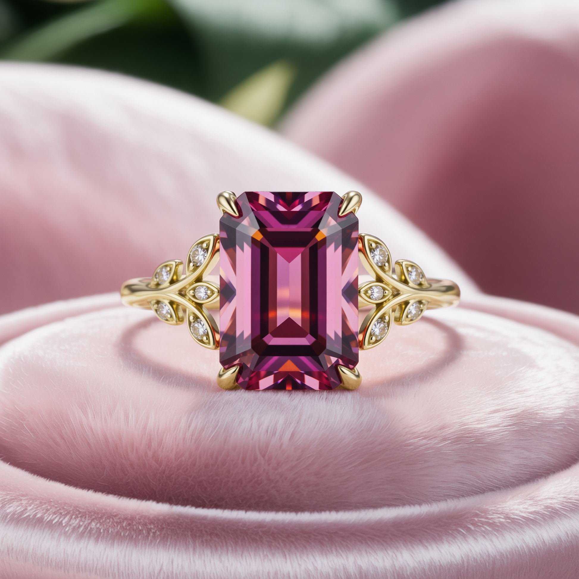 Elanora Emerald-Cut Rose Pink Gemstone Ring