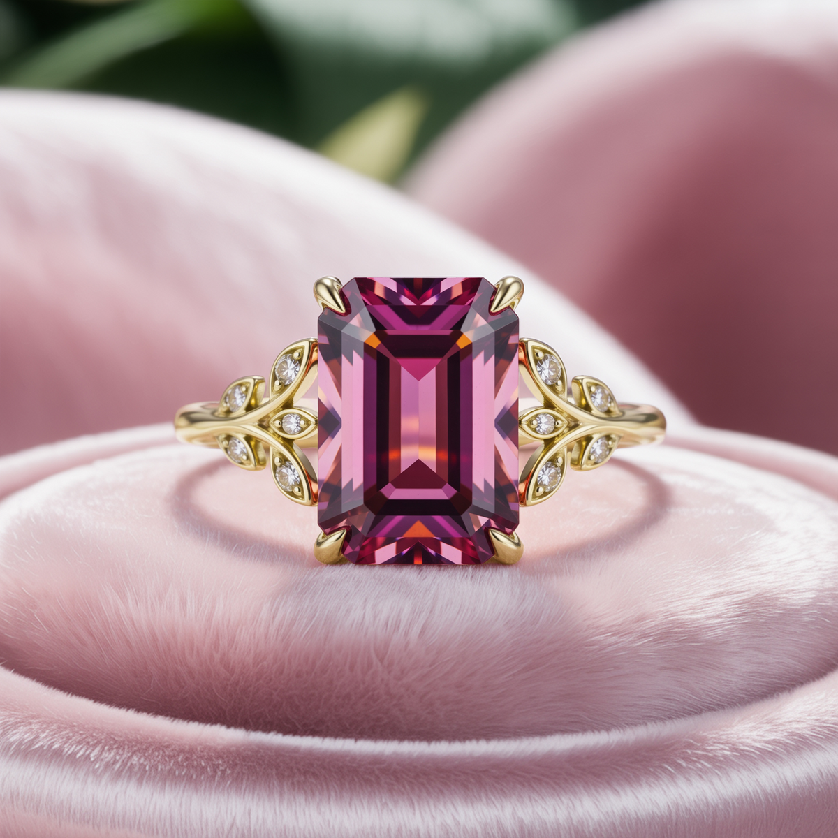 Elanora 4CT  Emerald-Cut Rose Pink Gemstone Ring
