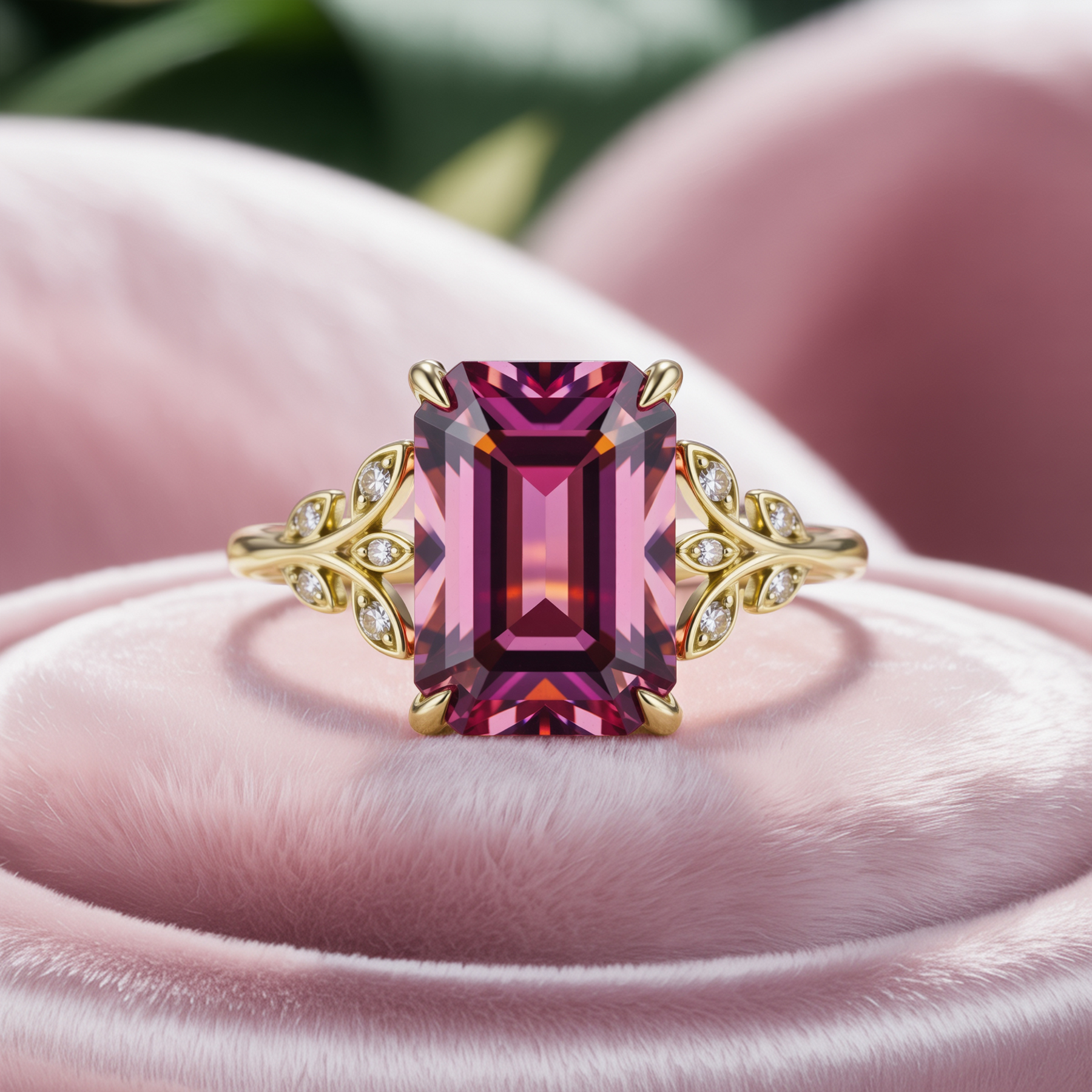 Elanora 4CT  Emerald-Cut Rose Pink Gemstone Ring