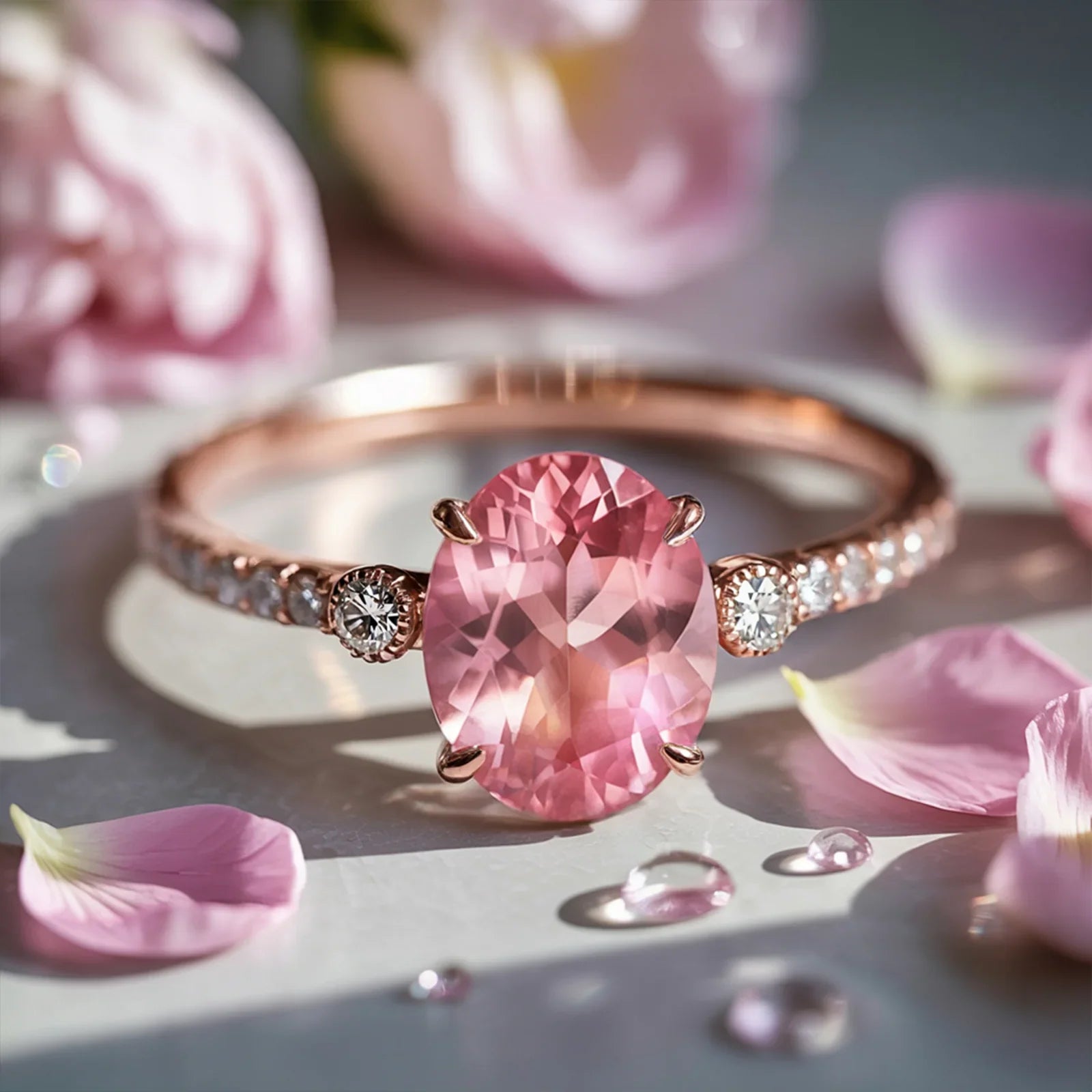 The Luna Oval Cut Pink Gemstone Ring