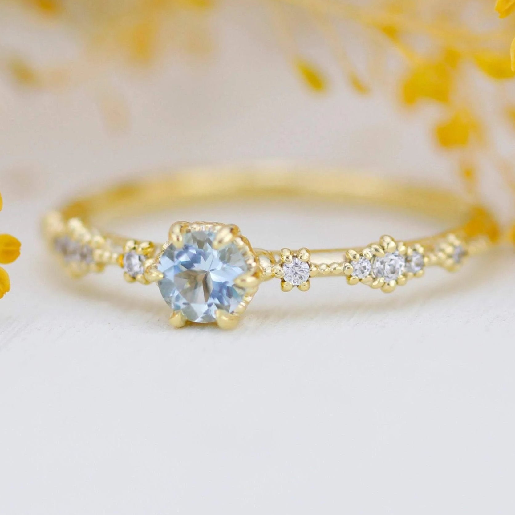 Carina Round Cut Lab Grown Aquamarine Engagement Ring